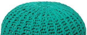 Pouf ottomana verde in cotone lavorato a maglia perline EPS riempimento rotondo piccolo poggiapiedi 50 x 35 cm Beliani