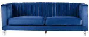 Divano blu a 3 posti in velluto trapuntato stile smoking soggiorno moderno Beliani