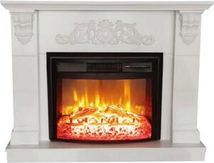 Casa Padrino Caminetto elettrico barocco bianco/nero 120 x 33 x h. 104 cm - Caminetto decorativo da salotto con telecomando - Mobili da salotto in stile barocco - Mobili barocchi - Caminetti elettrici barocchi