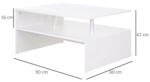 HOMCOM Tavolino da Salotto Caffè Basso a 2 Livelli Arredamento Moderno in Legno e Alluminio, Bianco, 90x60x42cm