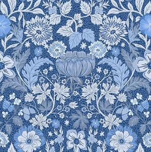 Carta da parati Stampa botanica blu in stile vintage, Parati classici in stile inglese, a00145v2 : Uwalls.it