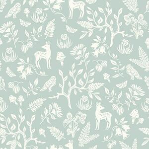 Carta da parati Animali e piante scandinave su uno sfondo color menta, Parati animali classici, Parati classici Animali Cervi, a00149 : Uwalls.it