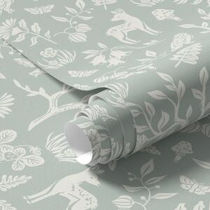 Carta da parati Animali e piante scandinave su uno sfondo color menta, Parati animali classici, Parati classici Animali Cervi, a00149 : Uwalls.it