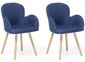 Set di 2 sedie da pranzo rivestimento in tessuto blu gambe in legno chiaro stile moderno eclettico Beliani