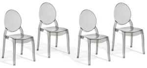 Set di 4 sedie da pranzo nere trasparenti in materiale sintetico con schienale solido senza braccioli impilabili dal design moderno vintage Beliani