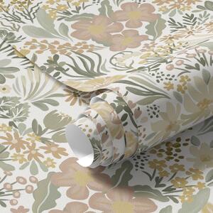 Carta da parati Fiori di campo acquerellati su sfondo crema, Parati classici in stile inglese, a00154 : Uwalls.it