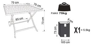 ABELUS - tavolo da giardino pieghevole salvaspazio in alluminio 70x70