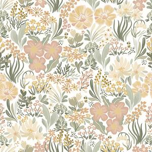 Carta da parati Fiori di campo acquerellati su sfondo crema, Parati classici in stile inglese, a00154 : Uwalls.it