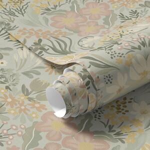 Carta da parati Composizione primaverile dai colori tenui e verdi, Parati fiori e piante classici, a00154v2 : Uwalls.it