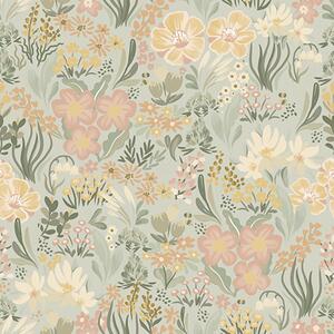 Carta da parati Composizione primaverile dai colori tenui e verdi, Parati fiori e piante classici, a00154v2 : Uwalls.it