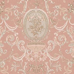 Carta da parati Ornamento barocco con fiori su sfondo rosa, Parati classici in stile francese, a00160 : Uwalls.it