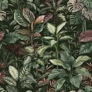 Carta da parati Verde tropicale in stile vintage botanico, Parati fiori e piante classici, a00165 : Uwalls.it