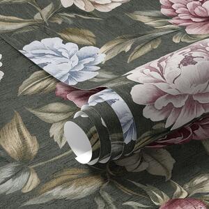 Carta da parati Peonie su sfondo verde scuro, Parati fiori e piante classici, Parati classici Fiori Peonie, a00106 : Uwalls.it