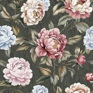 Carta da parati Peonie su sfondo verde scuro, Parati fiori e piante classici, Parati classici Fiori Peonie, a00106 : Uwalls.it