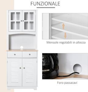 HOMCOM Credenza Alta per Cucina, Mobile Buffet in Legno Bianco, Armadio Dispensa in Stile Classico, Bianco, 68x39.5x170cm