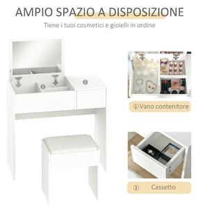 HOMCOM Mobile Toletta con Specchio a Scomparsa e Sgabello, Tavolo Consolle con Cassetto, Bianco, 80x40x79cm