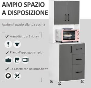 HOMCOM Credenza per Cucina con Design Moderno, Madia Mobile Buffet in Legno Bianco e Grigio, 60x40x150cm
