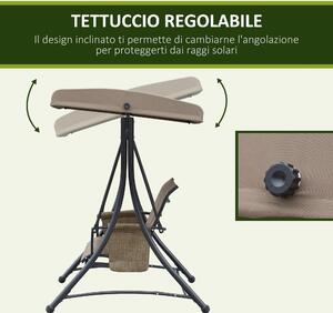 Outsunny Dondolo 3 Posti da Giardino o Terrazzo con Tettuccio Regolabile e Tasche Portaoggetti Marrone 196x128x172cm