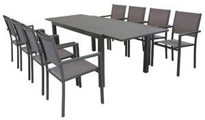 DEXTER - set tavolo in alluminio cm 160/240 x 90 x 75 h con 8 poltrone Venus