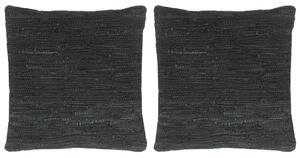 Cuscini 2 pz Chindi Neri 45x45 cm in Pelle e Cotone