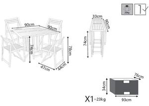 INSULA - set tavolo da giardino pieghevole salvaspazio completo di 4 sedie in legno massiccio di acacia