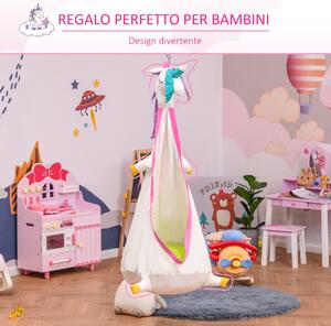 Outsunny Sedia Sospesa per bambini,Amaca per Bambini da giradino in Cotone Bianco e Rosa Diametro 70x150cm Unicorno | Aosom Italy