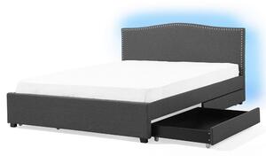 Struttura del letto Cassetto imbottito in tessuto grigio Storage 180 x 200 cm LED Multicolore Design tradizionale Beliani