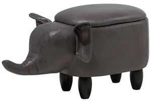 Sgabello per bambini Animal Elephant con contenitore con gambe in legno in ecopelle grigio scuro Poggiapiedi per la cameretta dei bambini Beliani