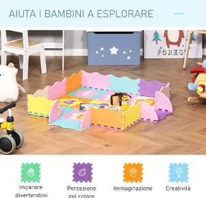 HOMCOM Tappeto Puzzle per Bambini e Cameretta da 25 Pezzi Area Coperta 9㎡, Assemblaggio Piatto e 3D a Recinto, Multicolore|Aosom.it