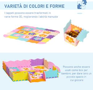 HOMCOM Tappeto Puzzle per Bambini e Cameretta da 25 Pezzi Area Coperta 9㎡, Assemblaggio Piatto e 3D a Recinto, Multicolore|Aosom.it