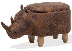Sgabello per bambini Animal Rhino con contenitore in ecopelle marrone con gambe in legno Poggiapiedi per la cameretta dei bambini Beliani