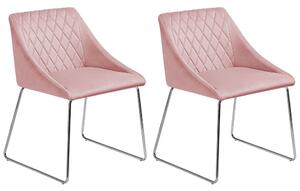 Set di 2 Sedie da Pranzo in Tessuto Velluto Rosa Gambe in Metallo Cromato Stile Moderno Beliani