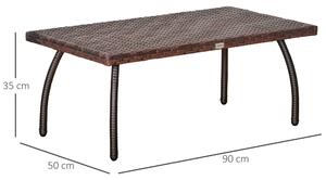 Outsunny Tavolino in Rattan Sintetico da Esterno, Giardino, Terrazzo Impermeabile Marrone 90x50x35cm