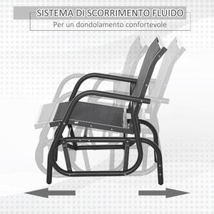 Outsunny Sedia a Dondolo da Giardino in Metallo e Seduta in Tessuto Traspirante, 75x66x85cm Nero e Grigio Scuro