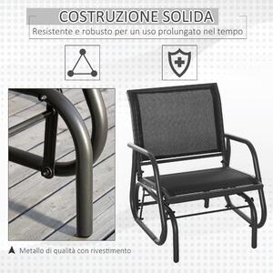 Outsunny Sedia a Dondolo Giardino Metallo e Tessuto Traspirante, Design Elegante, 75x66x85cm - Nero e Grigio Scuro
