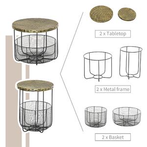 Outsunny Set di 2 Tavolini da Giardino in Metallo con Ceste, Arredamento da Esterno Stile Industriale Nero
