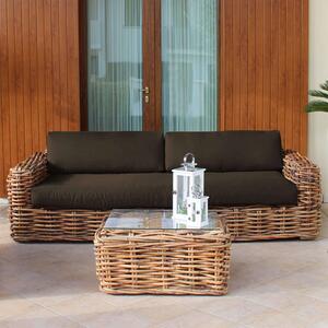 ROSEUS - divano da giardino componibile 3 posti completo di cuscino intreccio in rattan naturale
