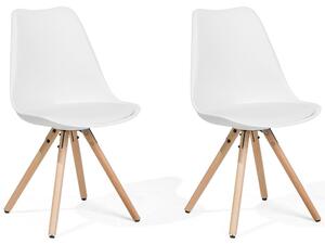 Set di 2 sedie da pranzo Sedile in ecopelle bianca Gambe in legno eleganti Beliani