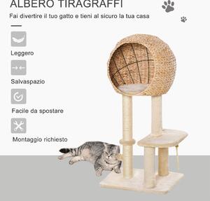 PawHut Albero Tiragraffi per Gatti fino a 5kg con Cuccia e Rivestimento in Peluche 48x40x100cm Beige