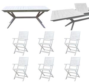 CAESAR - set tavolo da giardino allungabile 150/200x90 compreso di 6 poltrone in legno massiccio di acacia