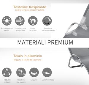 Outsunny Lettino Prendisole in Alluminio, Sedia Sdraio da Giardino in Texteline Grigio Scuro con Poggiatesta Rimovibile 160x60x65cm