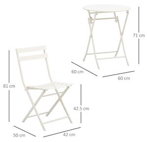 Outsunny Set 3 Pz Tavolino e Sedie Pieghevoli da Giardino in Acciaio, Design Elegante per Esterno - Bianco