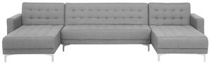 Divano letto angolare in tessuto capitonné grigio chiaro moderno a forma di U componibile a 5 posti con chaise longue Beliani