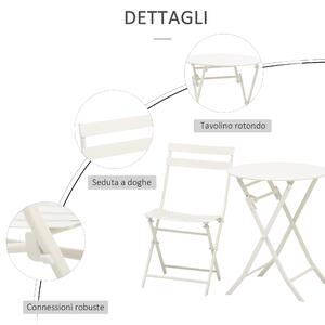 Outsunny Set 3 Pz Tavolino e Sedie Pieghevoli da Giardino in Acciaio, Design Elegante per Esterno - Bianco
