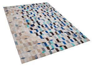 Tappeto tappetino Moquette Multicolore Pelle Bovina Patchwork Motivo Geometrico Rettangolare 140 x 200 cm Beliani