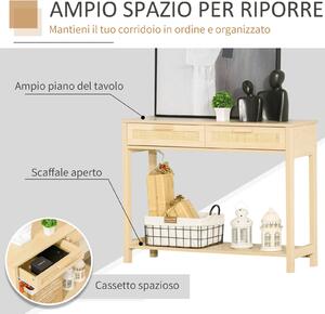 HOMCOM Tavolo Consolle in Legno per Ingresso, Salotto, Camera con 2 Cassetti, Stile Shabby Chic Color Legno, 100x30x76cm