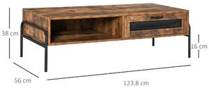 HOMCOM Tavolino da Salotto in Stile Industriale, Tavolino da Soggiorno Vintage in Legno Marrone Rustico e Metallo Nero, 123.8x56x38cm