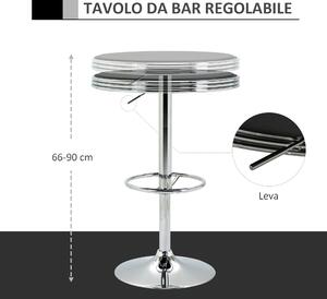 HOMCOM Tavolo Moderno da Bar o da Cucina, Tavolo Multiuso Rotondo in Metallo e Similpelle Nera, Altezza Regolabile, Φ65x69-93cm