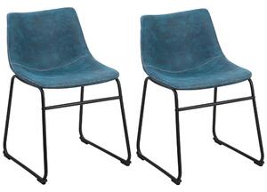 Set di 2 sedie da pranzo tappezzeria in tessuto blu gambe nere stile retrò rustico Beliani