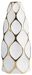 Vaso da Fiori in Ceramica Bianca Decorazione Dorata Geometrica 36 cm Beliani